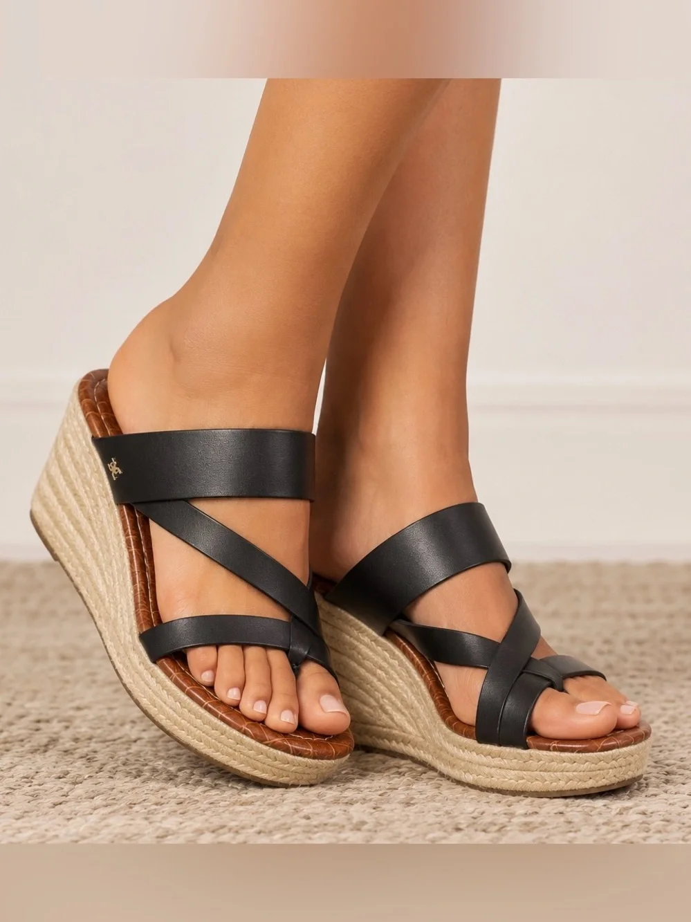 Sam Edelman Women’s Size 10 Raleigh Black Espadrille Wedge Sandals Leather Shoes - Picture 1 of 11
